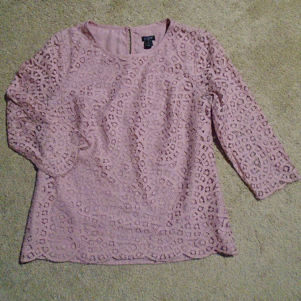 J CREW Scalloped Lace 3/4 Sleeve Top 4 - Picture 2 of 7